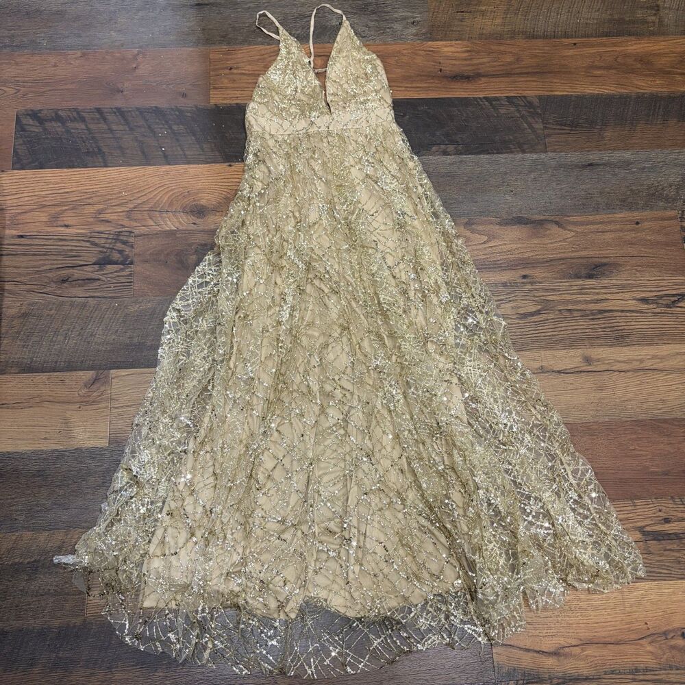 NWT Luxxel Gold Sparkly Prom Dress